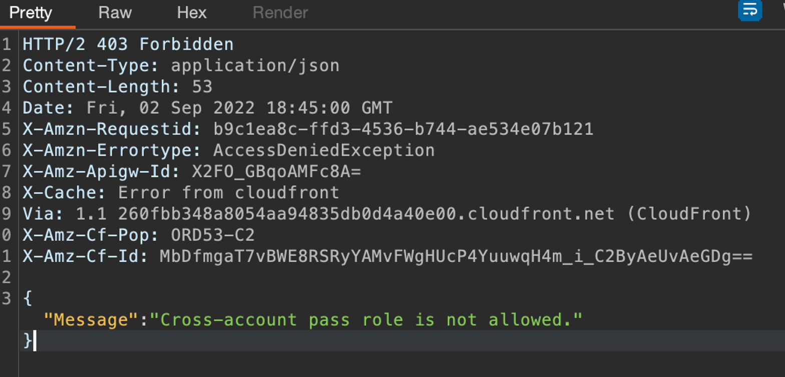 This returns an error stating cross-account pass role is not allowed.
