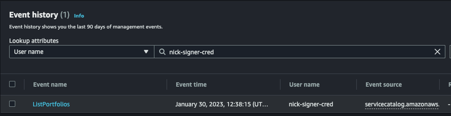 Showing a CloudTrail even for servicecatalog:ListPortfolios